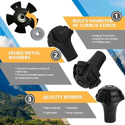 Miniatura 5 de Favuit Hiking Pole Tips, Walking Stick Rubber Tips Trekking Poles 6Pcs Replacement Protectors Boot Tips Rubber Feet fits Most Standard Hiking Sticks