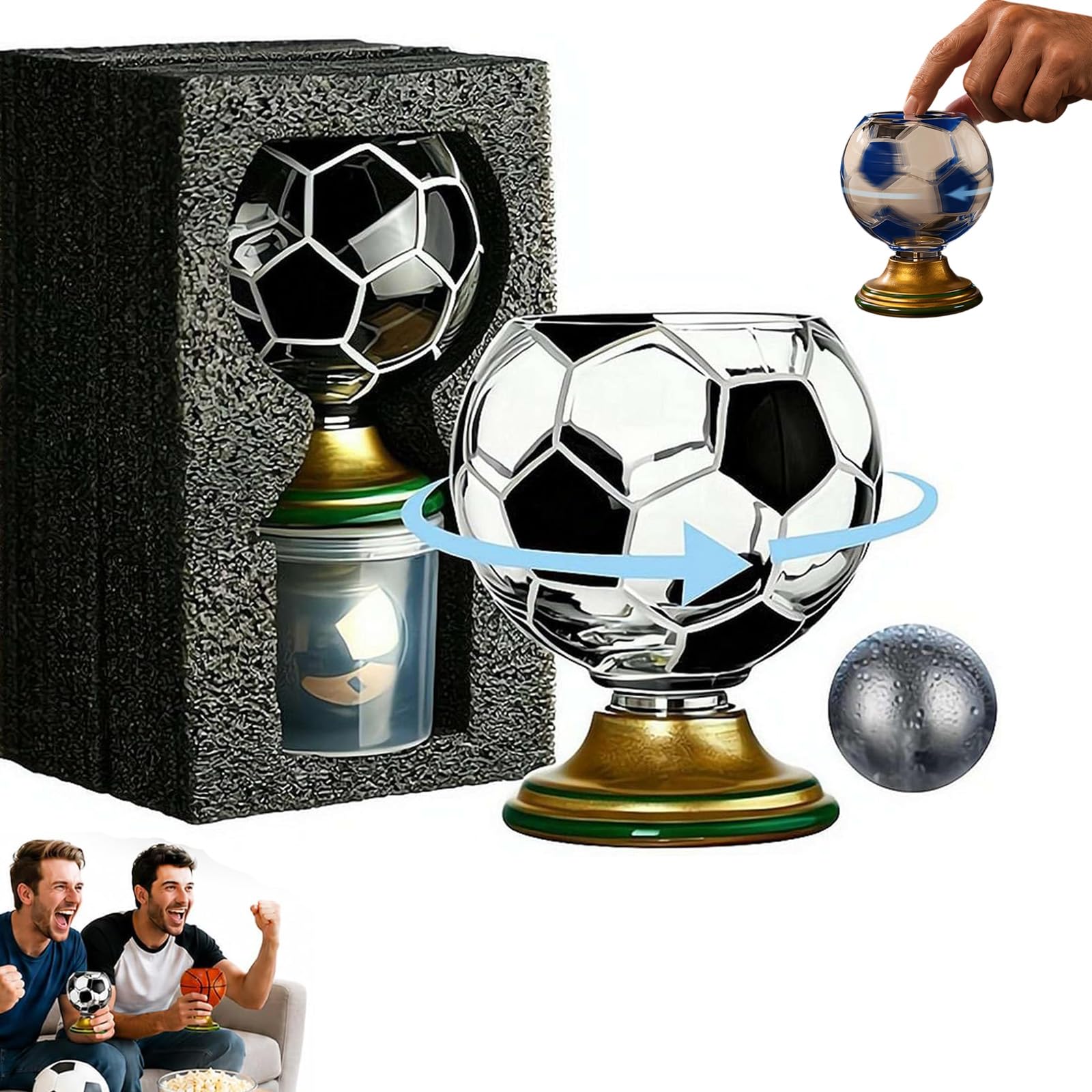 Qosigote Soccer Ball Shaped Rotating Drinking Glass Cup