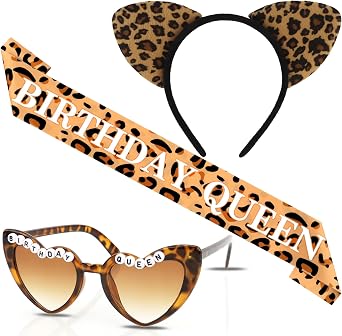 Cheetah Print Birthday Decorations Cheetah Birthday Queen Sash and Sunglasses with Leopard Headband for Women Leopard Print Party Decorations for Party Custume Outfit Decor