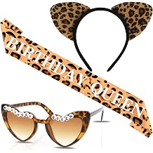 Cheetah Print Birthday Decorations Cheetah Birthday Queen Sash and Sunglasses with Leopard Headband for Women Leopard Print Party Decorations for Party Custume Outfit Decor