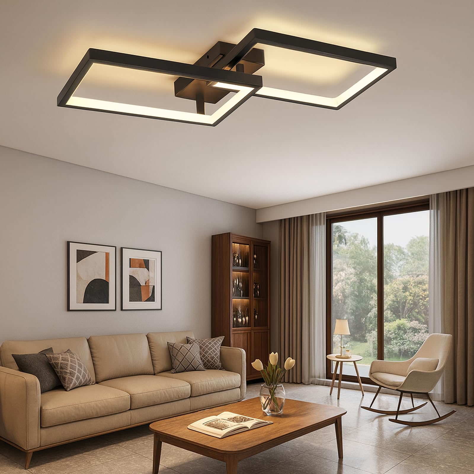 CBJKTX Deckenlampe Wohnzimmer Deckenleuchte Dimmbar - LED Modern mit | Fernbedienung Wohnzimmerlampe Schwarz Lang 60CM Schlafzimmerlampe Metall Küchenlampe Schlafzimmer küche Flur Arbeitszimmer