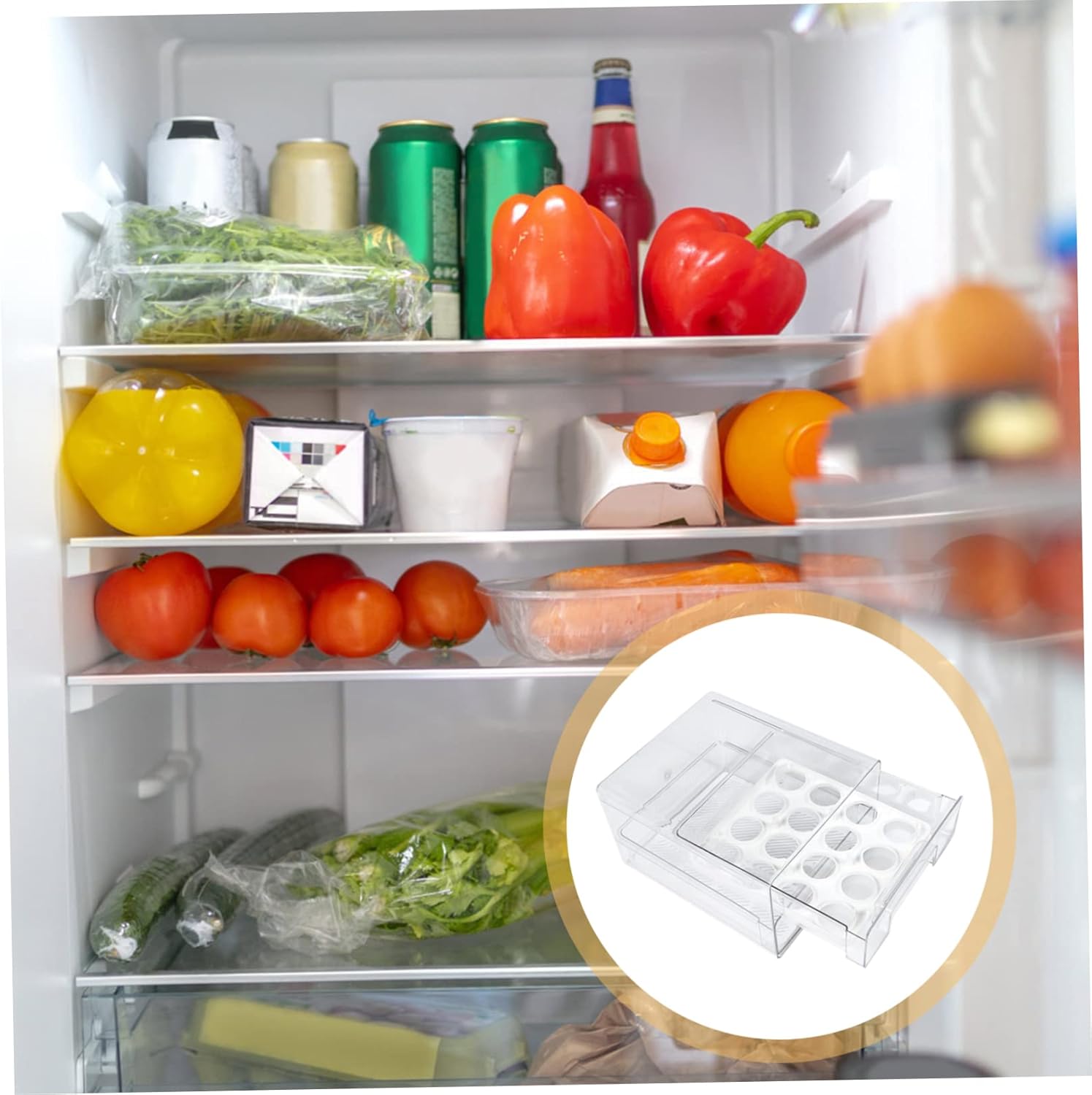 Double Layer Egg Storage Drawer Box for Refrigerator Removable Tray Holds Eggs Kitchen Organizer Easy Pull-out Design with Comfortable Handle