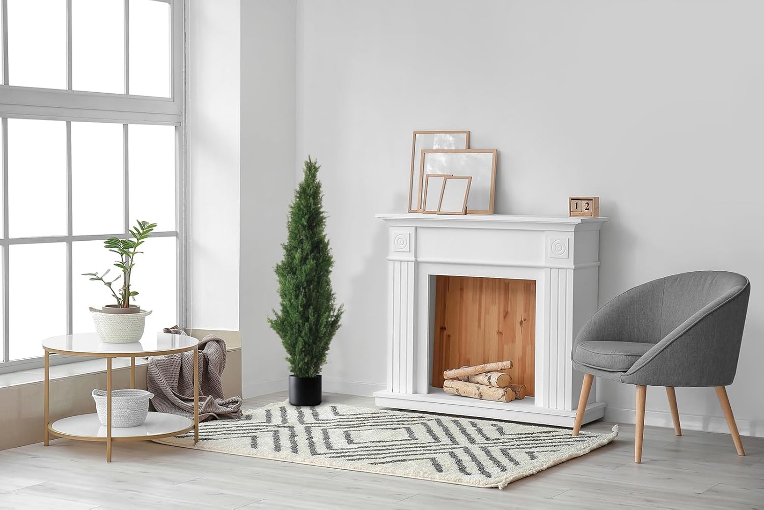 Two 5 Foot Outdoor Artificial Cedar Trees Potted Plants