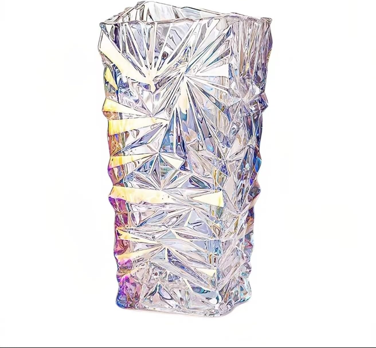 Modern Glass Vases Ice Cracking Style Flower Vase Desktop Ornaments Propagation Station Plant Holder for Home Wedding Decor (Rainbow, Ice Crack)
