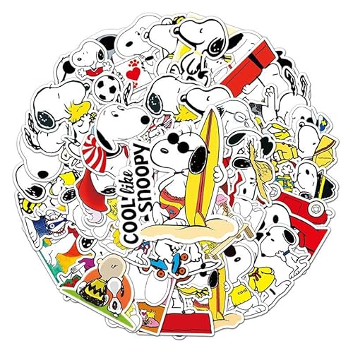WOA Snoopy and Friends Vinyl Finish Die Cut Stickers Decals for Laptops Phones Phone Case Consoles Walls Luggage Case Books (50 Stickers), Multi, 3-7cm