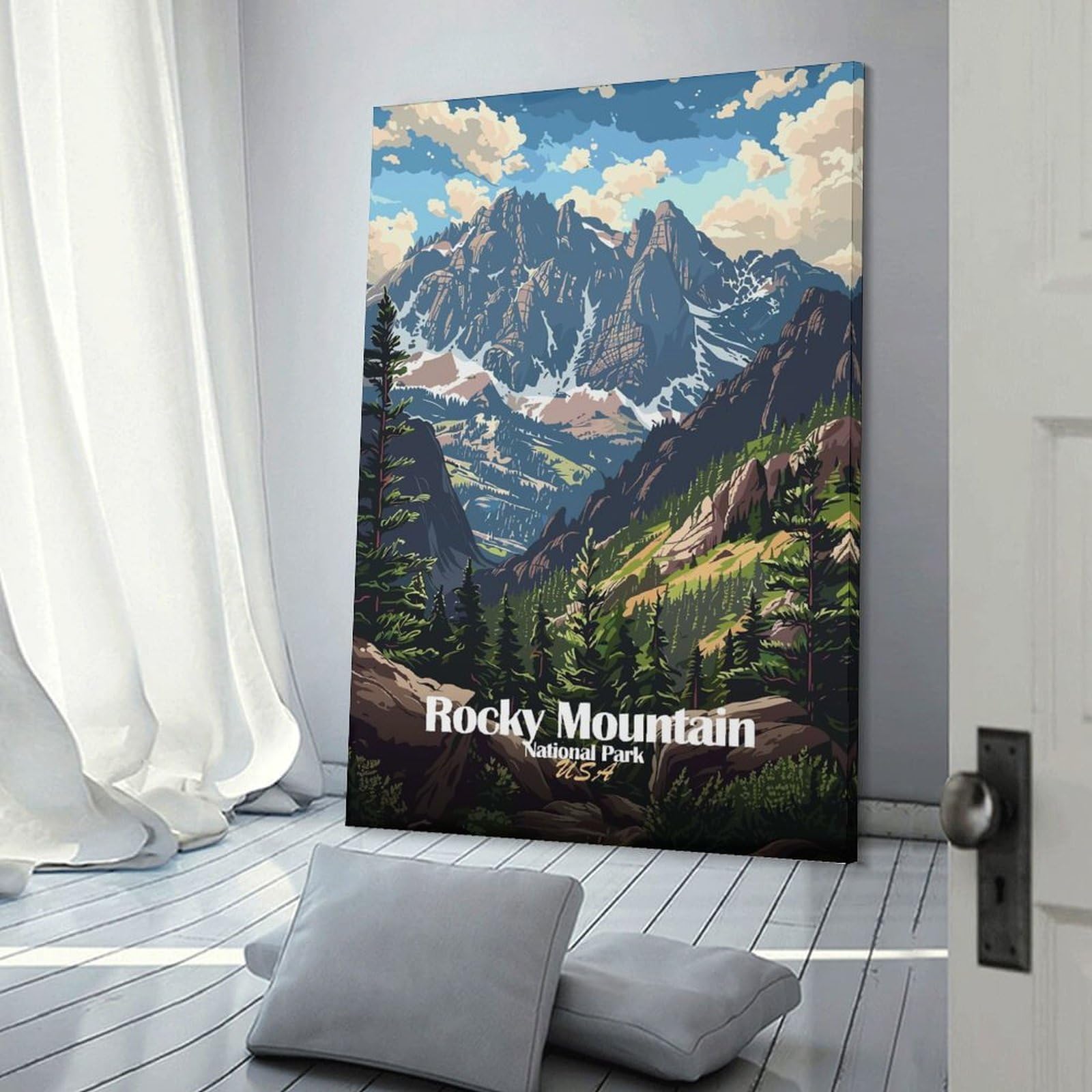 Junmoney Rocky Mountain National Park Illustration(2) Room Decor Wall Art 20x30inch(50x75cm), for Entrance Spaces, Stair Walls Or Halls, A Neat Decor Update for Hallways