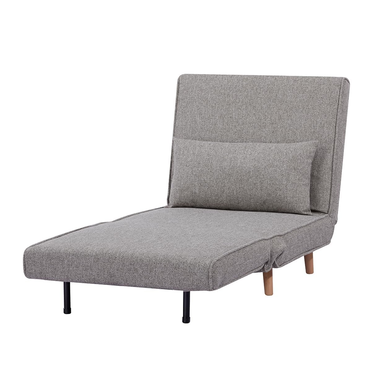 EVERGREENWEB Poltrona Letto Singolo con Cuscino Imbottito INCLUSO, Tessuto Grigio Chiaro, Divano 1 Posto Salvaspazio Pieghevole, Pouf Poggiapiedi, Schienale Regolabile Clic Clac, Gambe in Legno, FOLDY