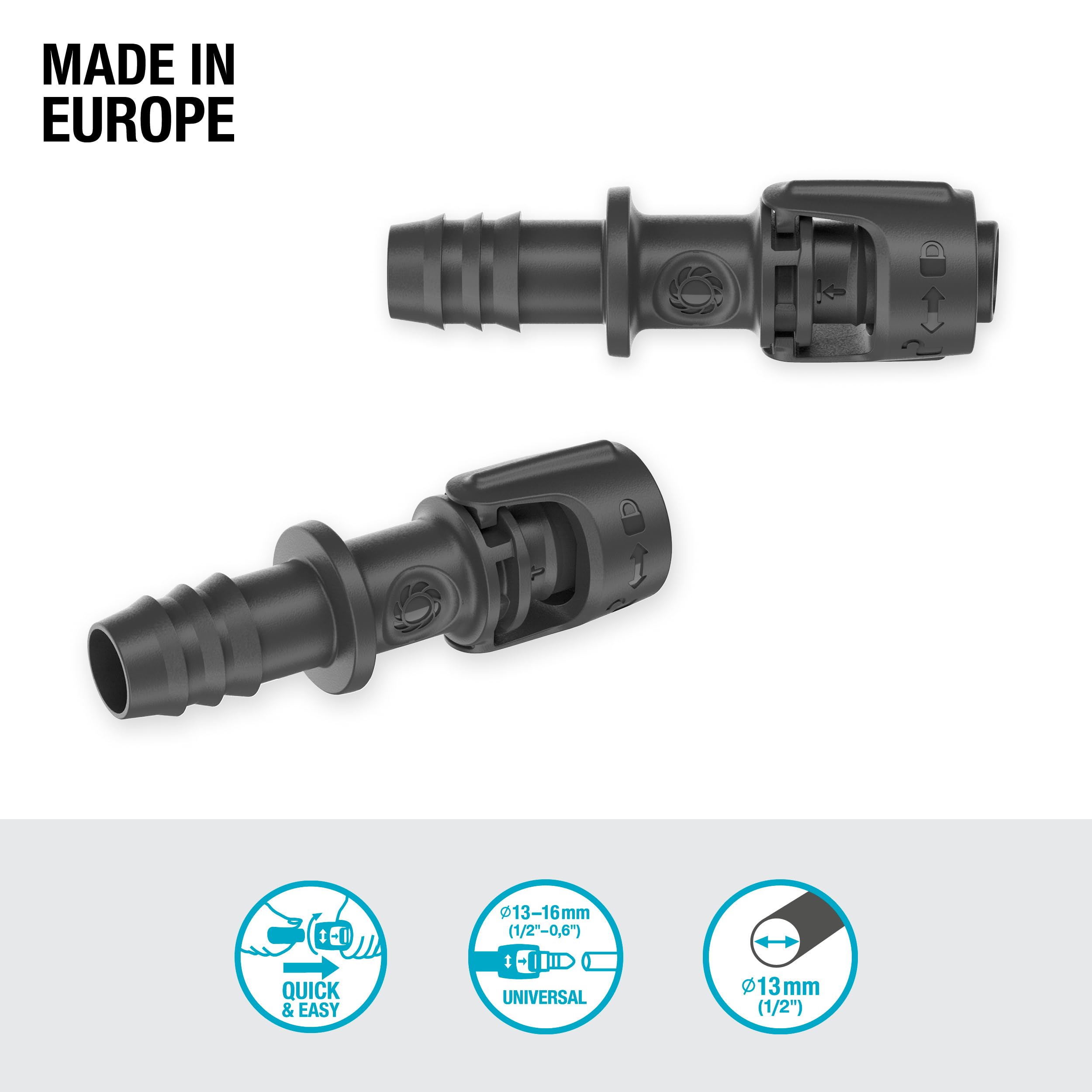 Gardena Connettore Universale 13 Mm Per Micro-Drip-System – Adattatore Per Tubi Di Linea E Gocciolanti – Raccordo A Innesto Rapido Quick & Easy – Riutilizzabile E Impermeabile (13220-20)
