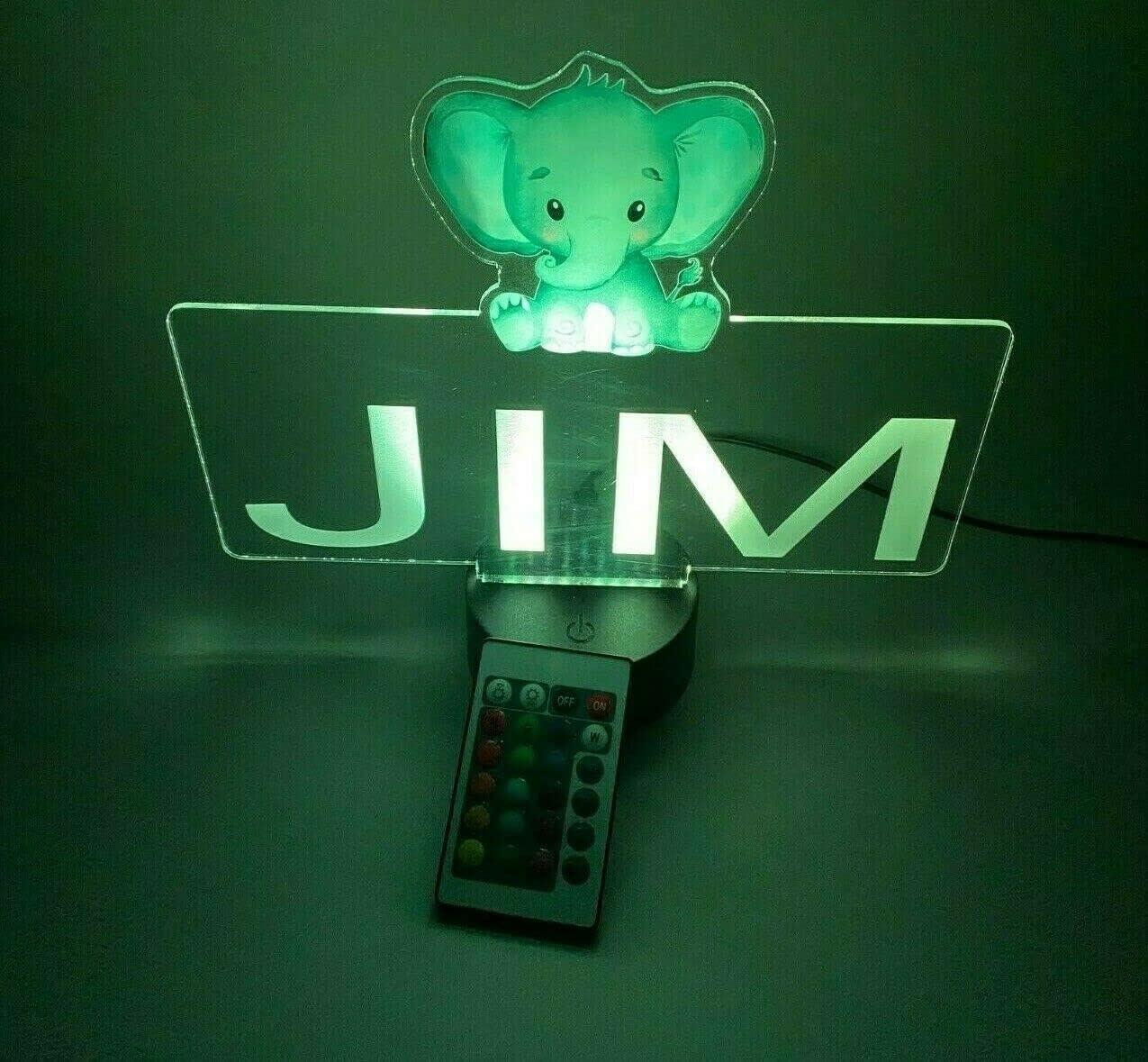 MIRROR MANIA UV Printed Happy Baby Elephant Trunk Up Night Light Up Lamp LED Personalized Free Engraved Home Room Decor Desk Table Lamp Gift with Remote, 16 Colors Changing, It's WOW