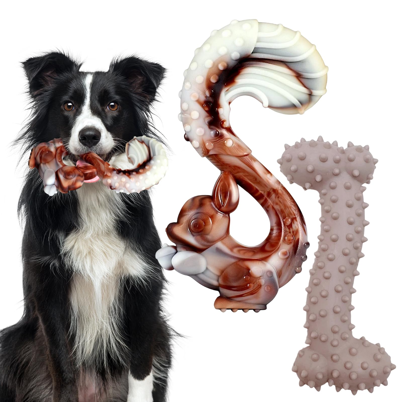 Hocklliy 2 Pcs Indestructible Dog Toys for Aggressive Chewers,Durable Nylon Chew Toys with Beef Flavour for Teeth Cleaning Training Boredom (Bone Squirrel)