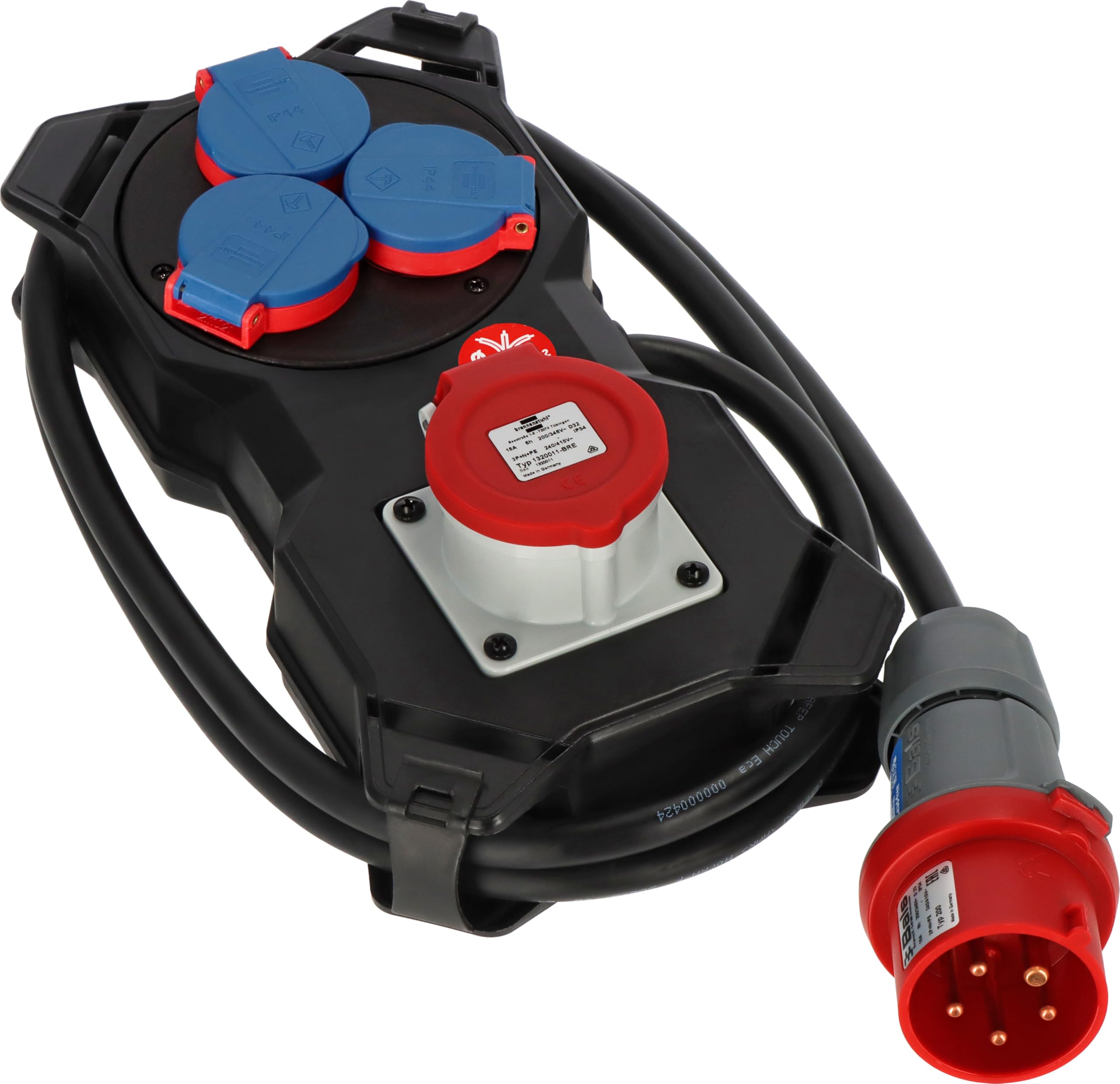 Brennenstuhl Bloque de distribución/Distribuidor de Potencia 16A (Cable H07RN-F 5G2,5 de 2 m, para Uso en Obras de construcción y Uso Permanente en Exteriores IP44, Apto para Montaje en Pared