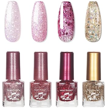 Amazon.com : EONFAVE Glitter Nail Polish Sets - Flash Pink Nail Varnish