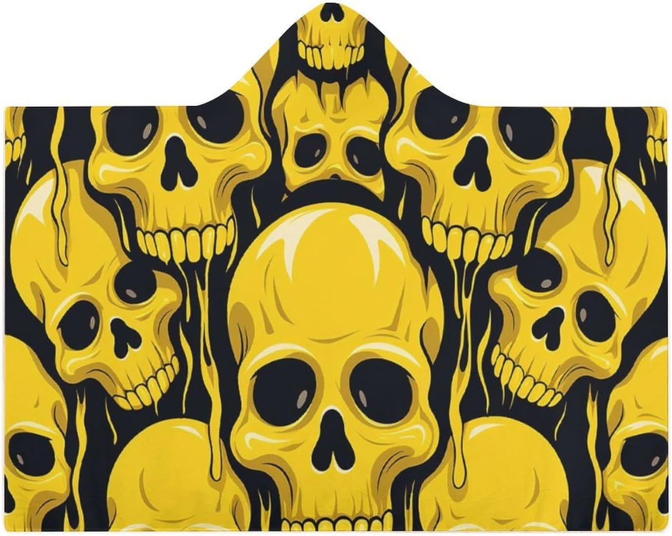 Yellow Skull Wearable Fleece Blanket with Hood for Men & Women Oversized Hoodie Blanket Soft Cozy Gift-