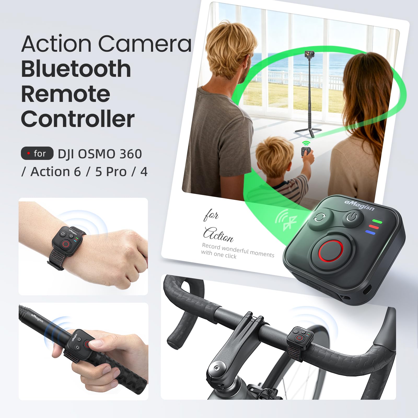 Treeboy Télécommande Bluetooth pour appareils photo DJI Osmo 360/Action 6/5 Pro/4 et téléphones iOS Android