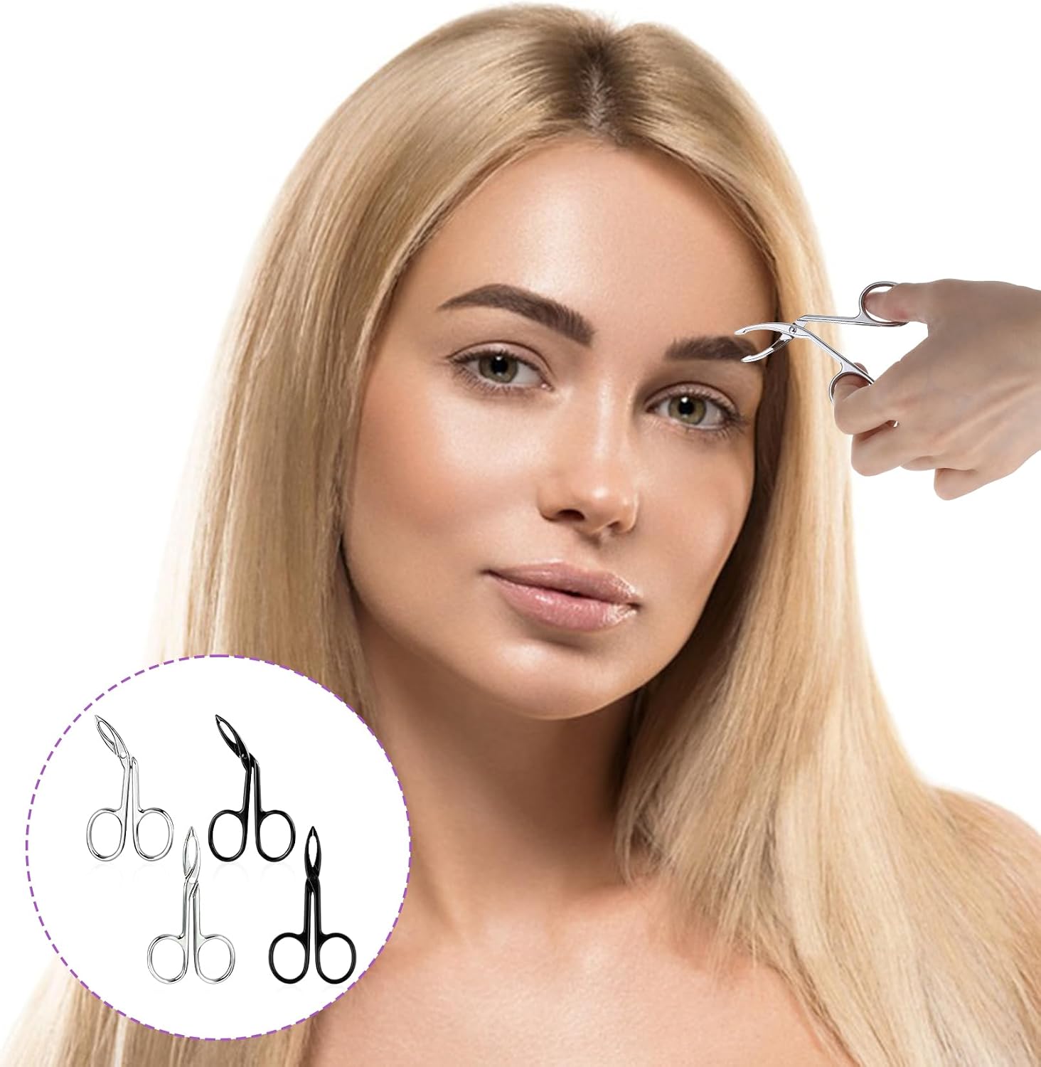 4 Pcs Scissor Tweezers for Eyebrows, Stainless Steel Scissor Tweezers, Straight Tip Scissors And Slanted Tip Tweezer for Facial Hair Care, Precision Trimming & Shaping