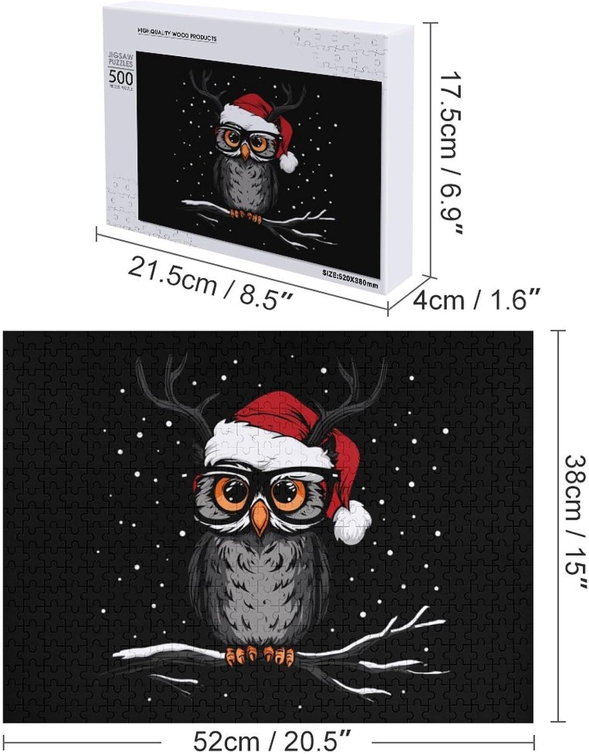 Winter Christmas Owl Puzzles for Adults 500 PCS Wooden Jigsaw Puzzle Wall Decor Christmas