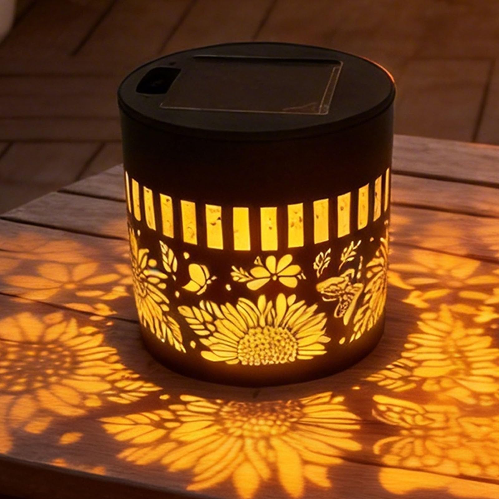 Solar-Powered Mandala Projector Light, Decorative Solar Mandalas Fence Lights, Metal Shadow Light Projector for Fence, Patio, Garden, Warm White LED Decorative Lighting (Sunflower,1pc)
