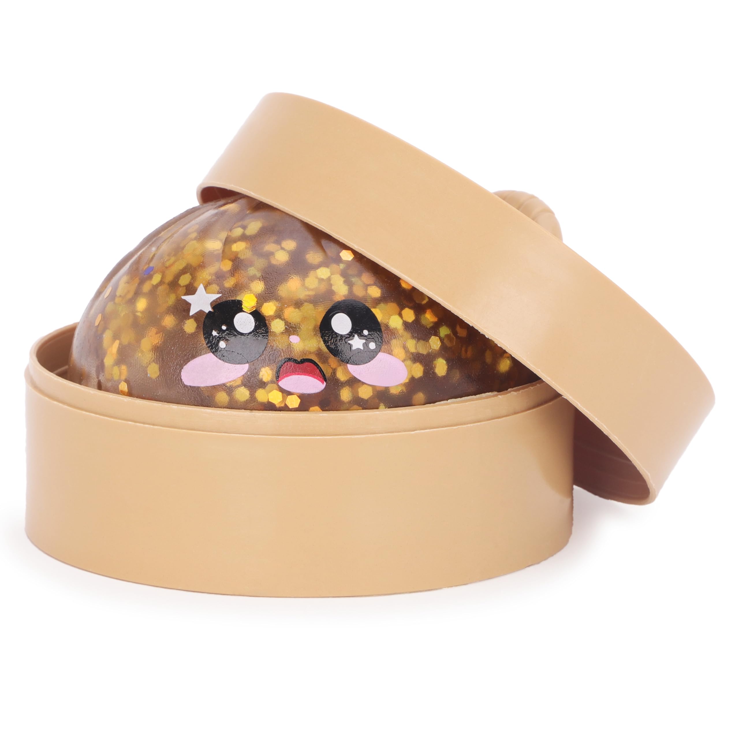 Toyland Mystery Glitter Squishy Bao Dumpling Giocattolo Sensoriale Antistress con Scatola di Plastica per la Vaporiera - Giocattolo da Spremere per Bambini - 1 Scelta Casuale - Età 3+
