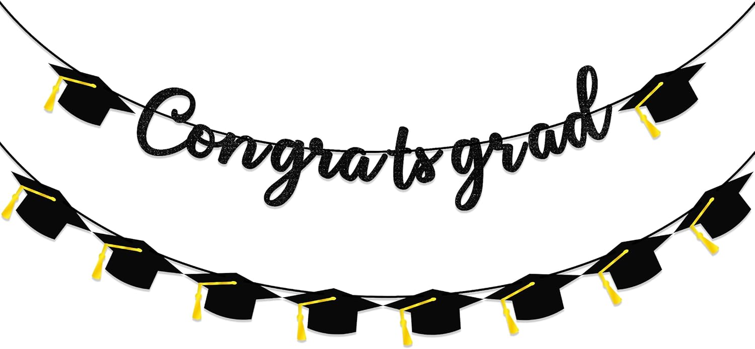 Graduation Decorations Banner, Graduation Decorations 2025, Black Glitter Congrats Grad Banner, Class of 2025 Grad Garland for College High School Grad Party Supplies Decor