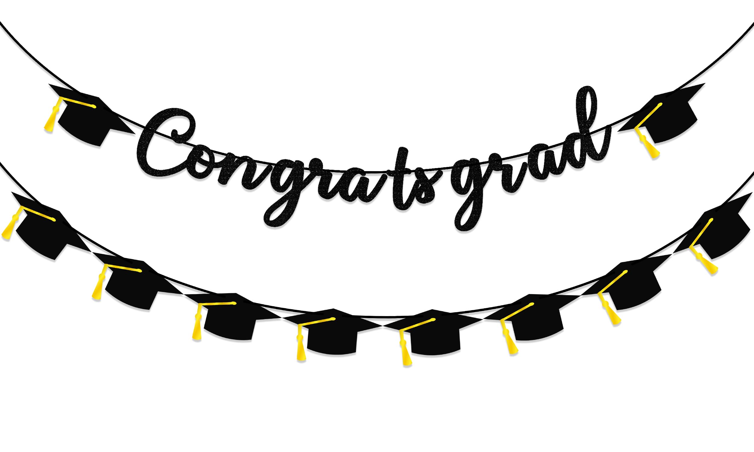 Graduation Decorations Banner, Graduation Decorations 2025, Black Glitter Congrats Grad Banner, Class of 2025 Grad Garland for College High School