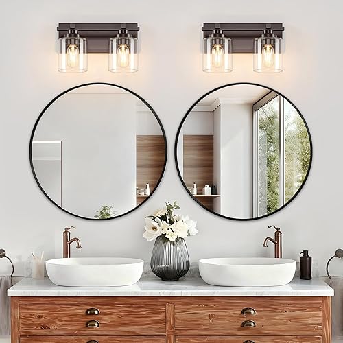 Miniatura 403 de 3 lámparas modernas de baño sobre el espejo, luces de tocador de oro negro para apliques de pared de baño con pantallas de vidrio blanco lechoso