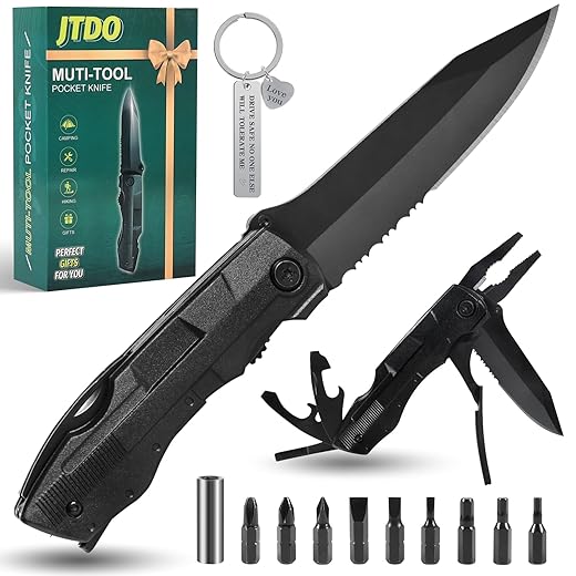 Gifts for Men Him Dad, Multitool Pocket Knife, Christmas Birthday Gifts for Men Dad Grandpa, Stocking Stuffers for Men Boyfriend Husband, Cool Gadgets Gifts Idea for Hiking, Camping, Outdoor (Black)