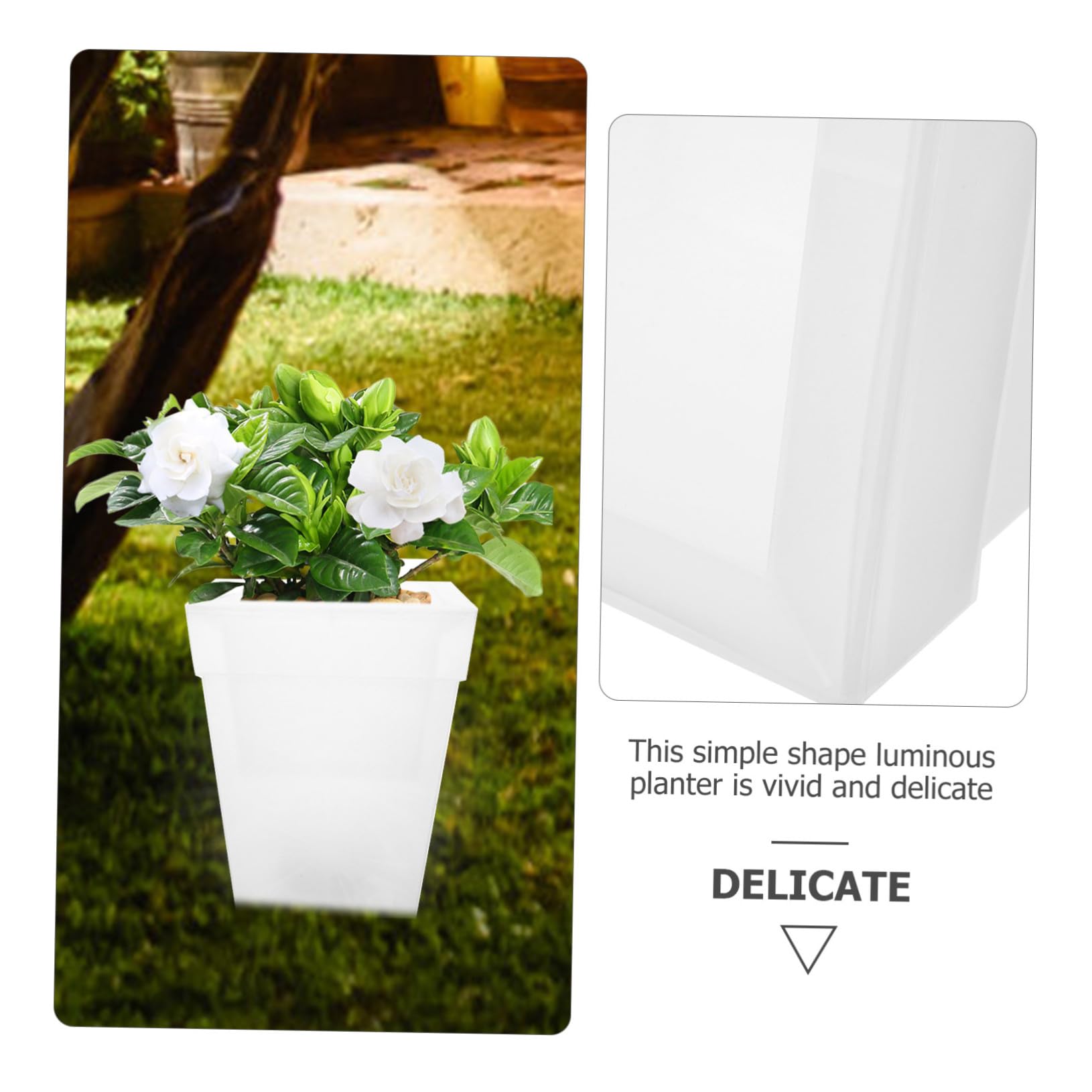 Baluue Vaso Quadrato Luminoso Luce Solare, Plastico 4 Led, Decorazione per Feste All'aperto e Aree Verdi, Luce Bianca Soffusa