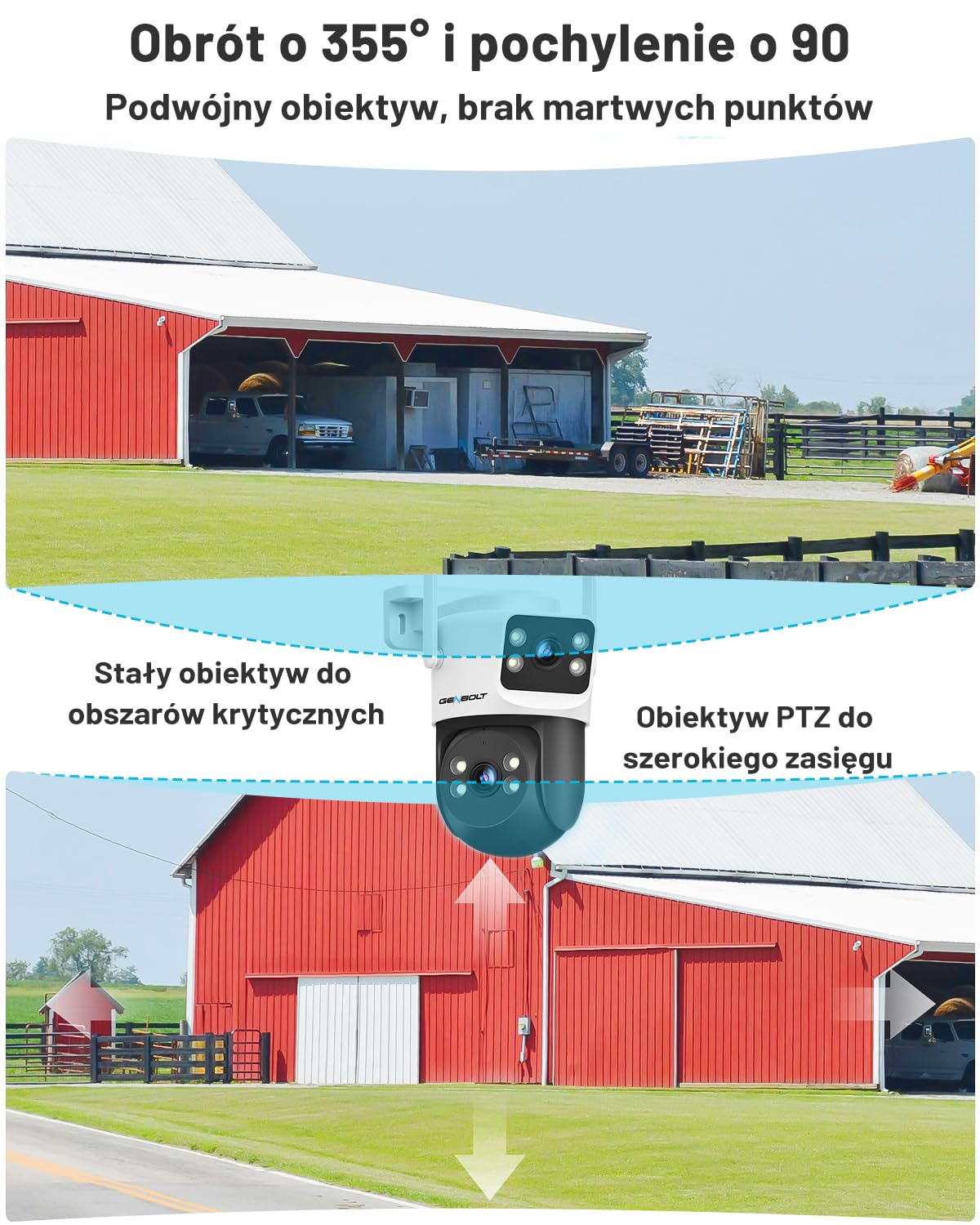GENBOLT 4G LTE Zewnętrzna Kamera bez WiFi, Dwuobiektywowa Komórkowa Kamera Bezpieczeństwa CCTV z Kartą SIM, Nagrywanie 24/7 IP Kamera Monitorująca PoE ze śledzenie Humanoidów Dwuobiektywowa
