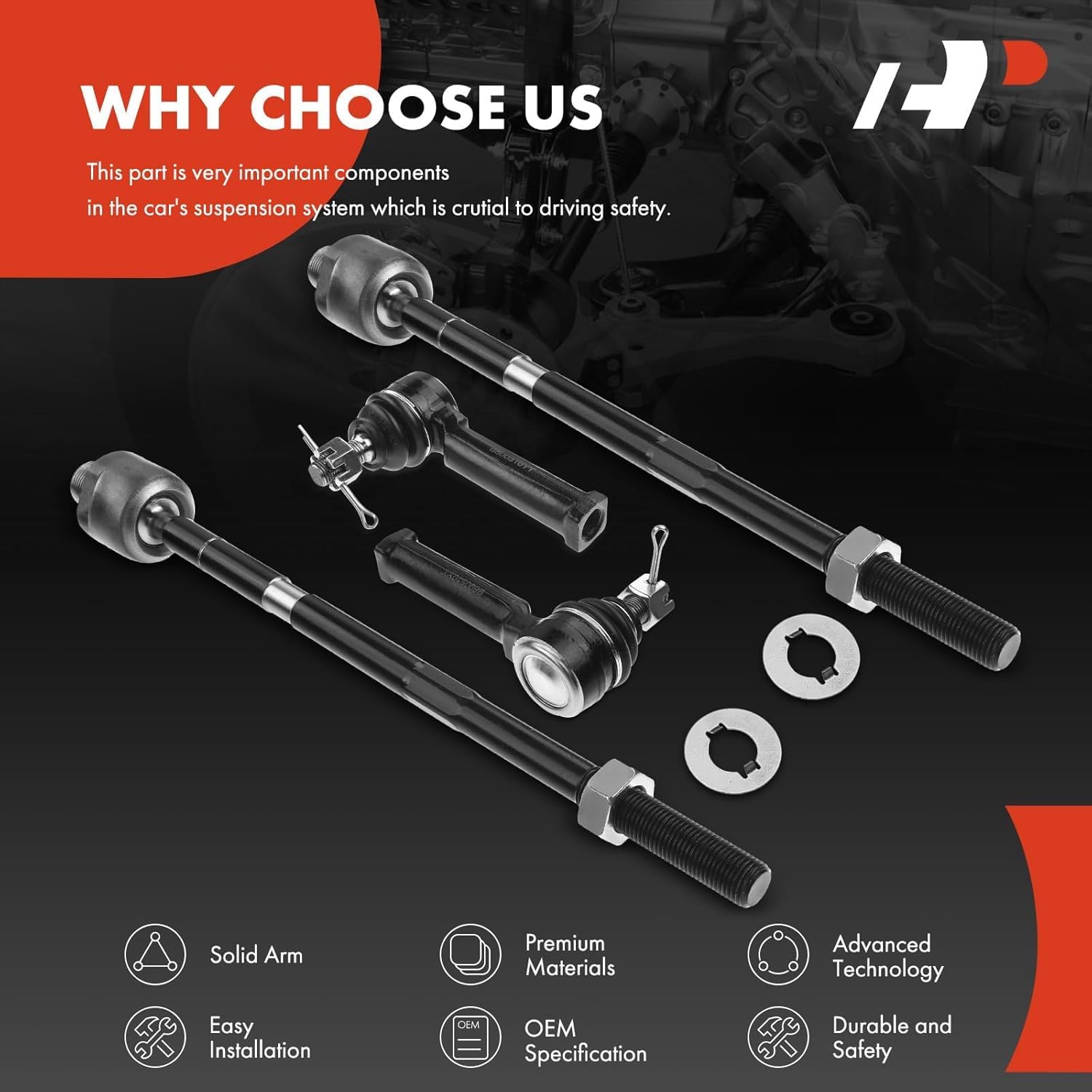 A-Premium Set of 4, Front Inner & Outer Tie Rod End Kit, Compatible with Honda CR-V 2007 2008 2009 2010 2011, Fit Japan Built Model Only