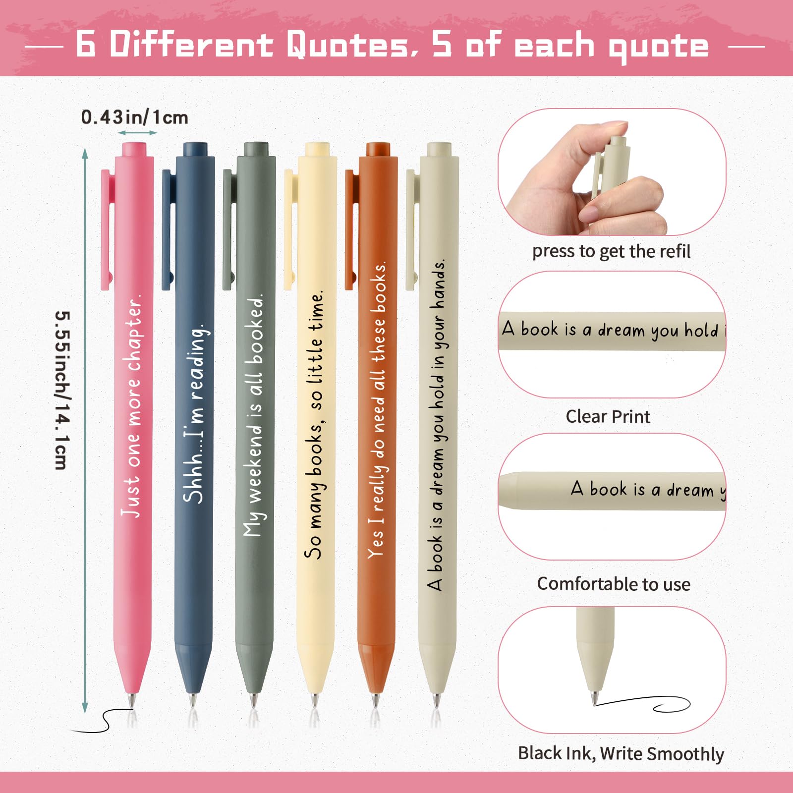 Thenshop Lot de 30 carnets à spirale inspirants pour les amateurs de livres - Cadeau de Noël - Journal de lecture pour lecteur, étudiant, enseignant, jour des bibliothécaires (couleur vive)