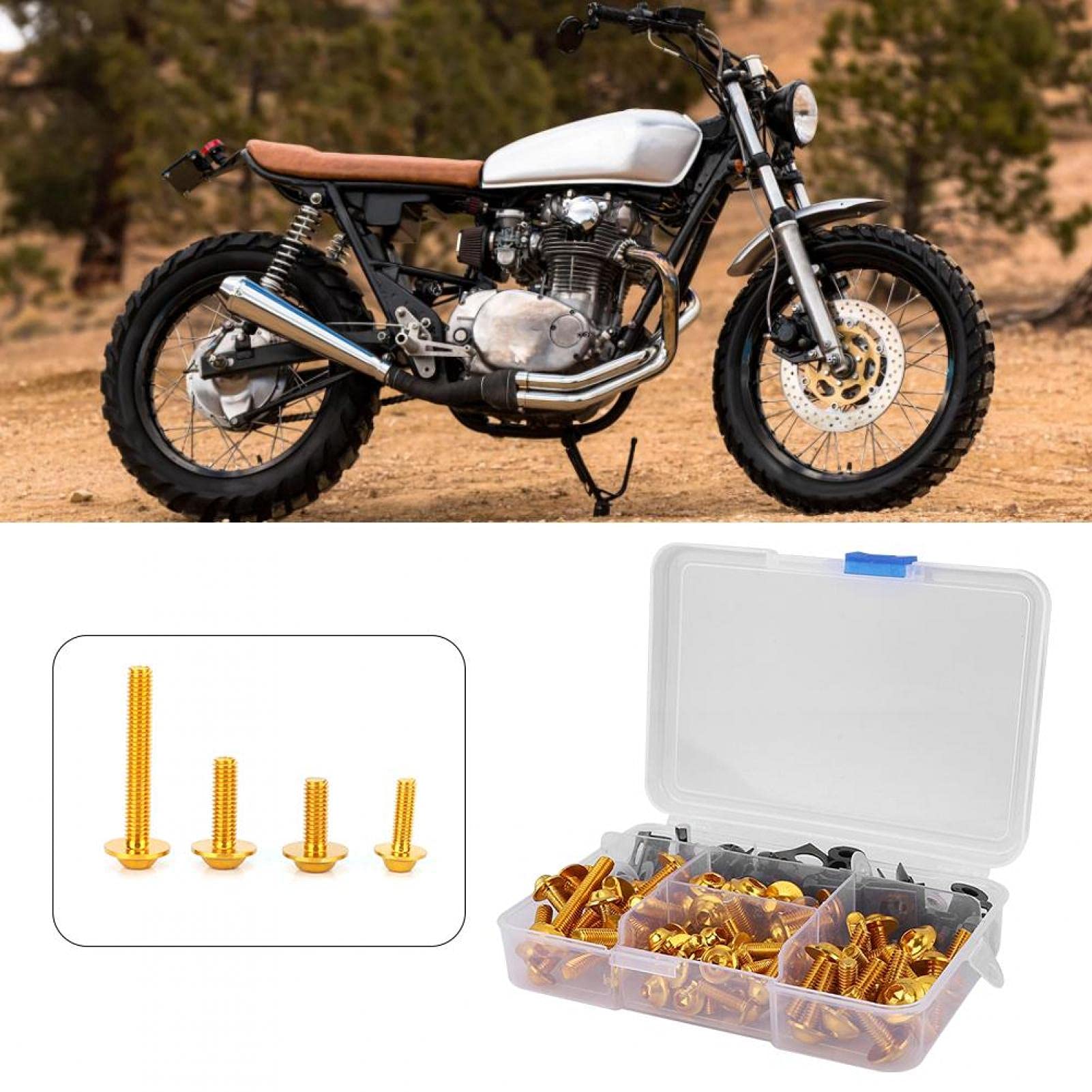 Aramox Motorbike Fairing Bolt Kit, 177 Pieces Aluminium M5/M6 Bolts with Washers, Replacement Fixings for Motorcycle Body Panels (Gold Finish)