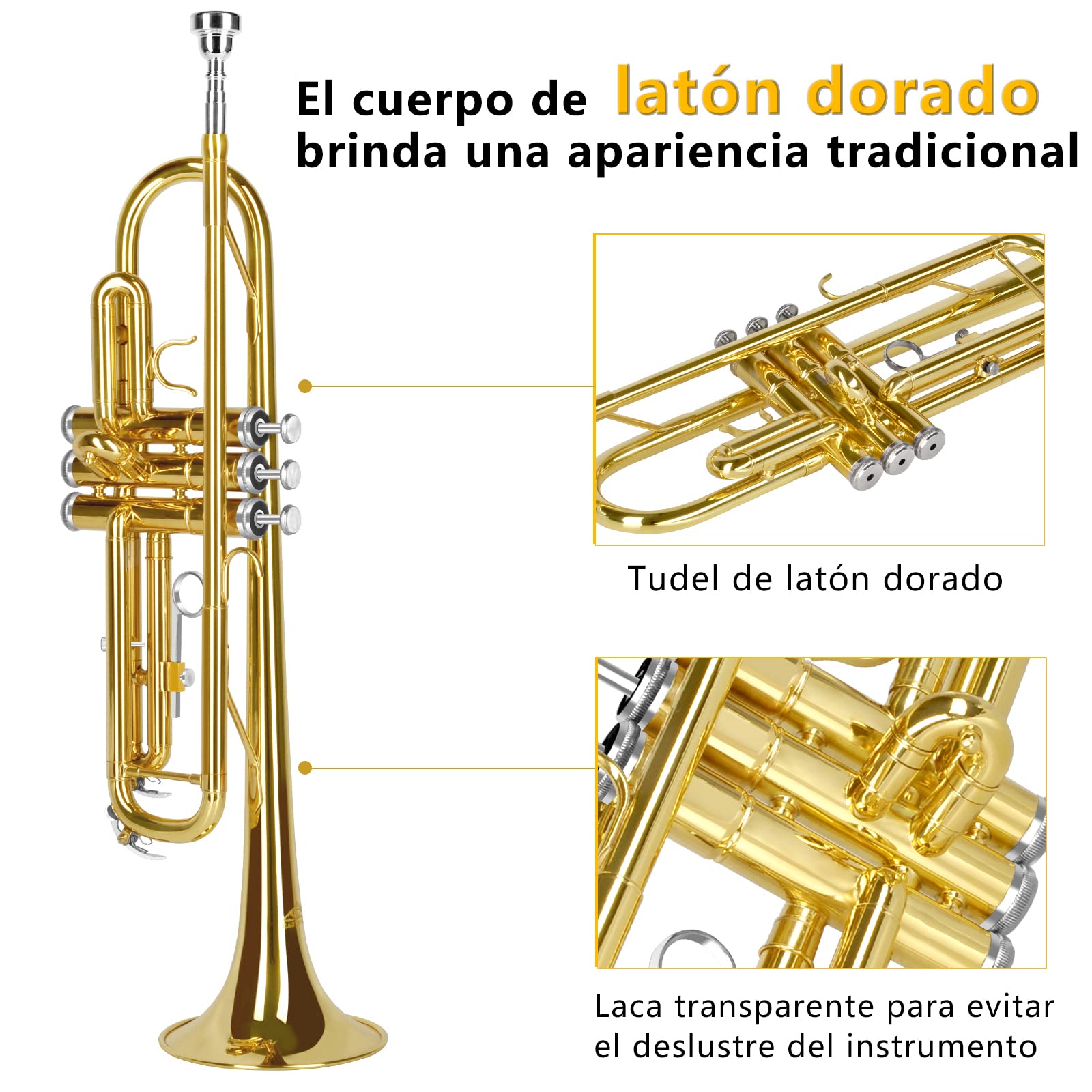 EASTROCK Tromba Sib Standard in Ottone Strumenti Musicali Ugello 7C con Custodia per studenti principianti (Latone d'oro)