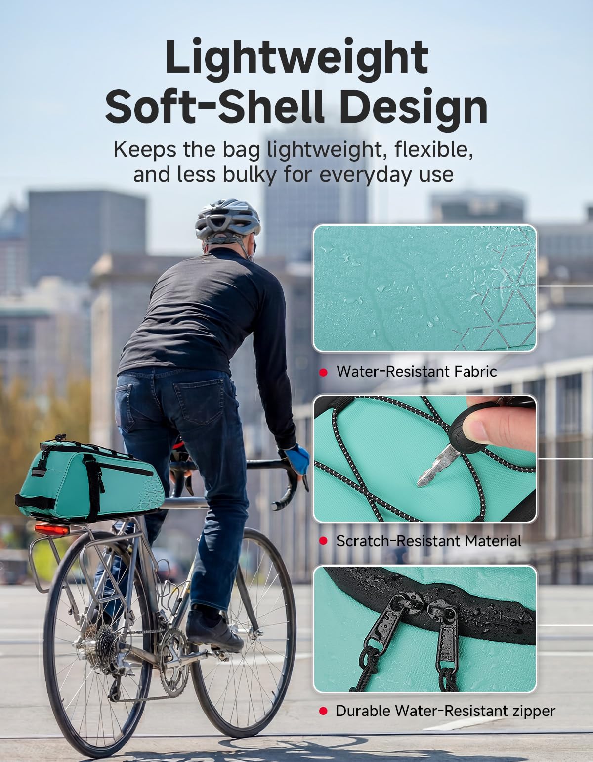 KEMIMOTO Borsa posteriore per portabici – 8L PVC impermeabile per bici da strada e mountain bike – Borsa nera per pendolari per la spesa e il ciclismo