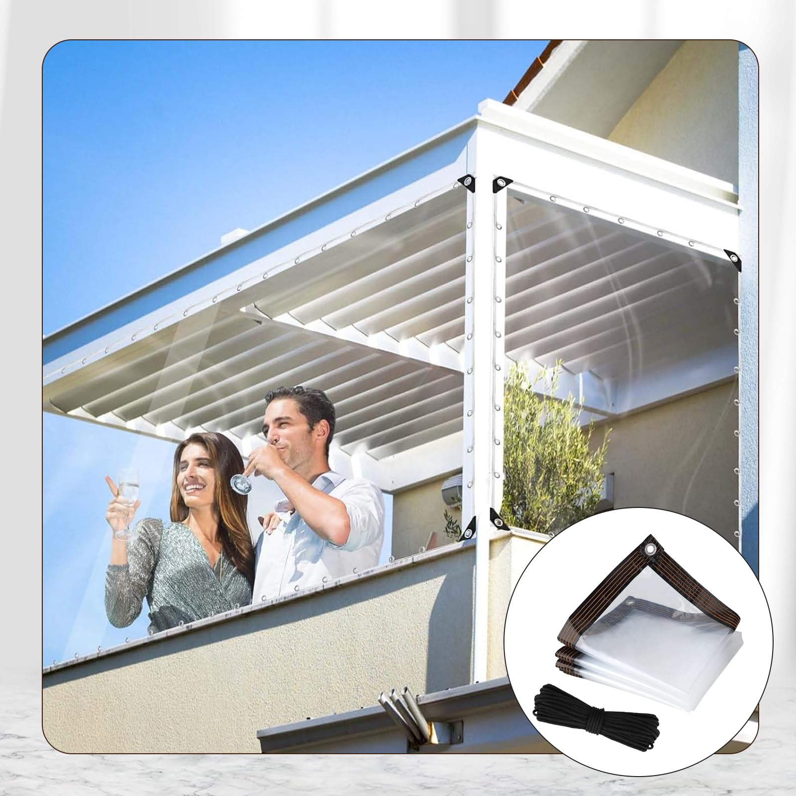 MADGININE 1m x 2m Clear Plastic Sheet Waterproof,Large Clear Tarpaulin Waterproof Heavy Duty,Chicken Rabbit Hutch Cover,for Greenhouse Garden Outdoor Furniture Chicken Shed,with Eyelets and 5m Rope - Image 4