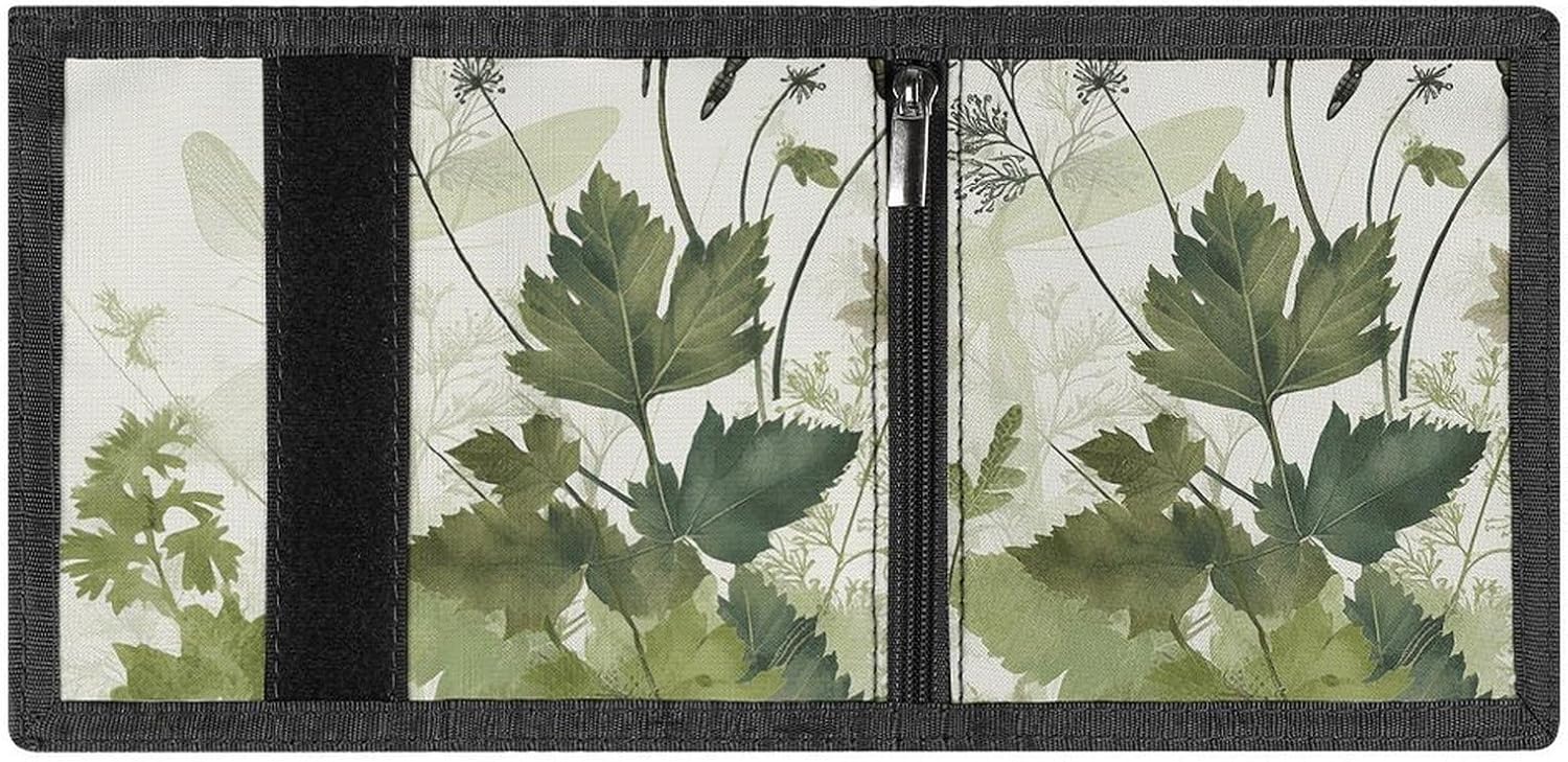 Foliage And Herbs with Dragonflies Winged Trifold Wallets Slim Wallet Novelty Pocket Purse Multiple Card Slots Outdoor Travel Wallet Stylish Durable Wallets For Men Women