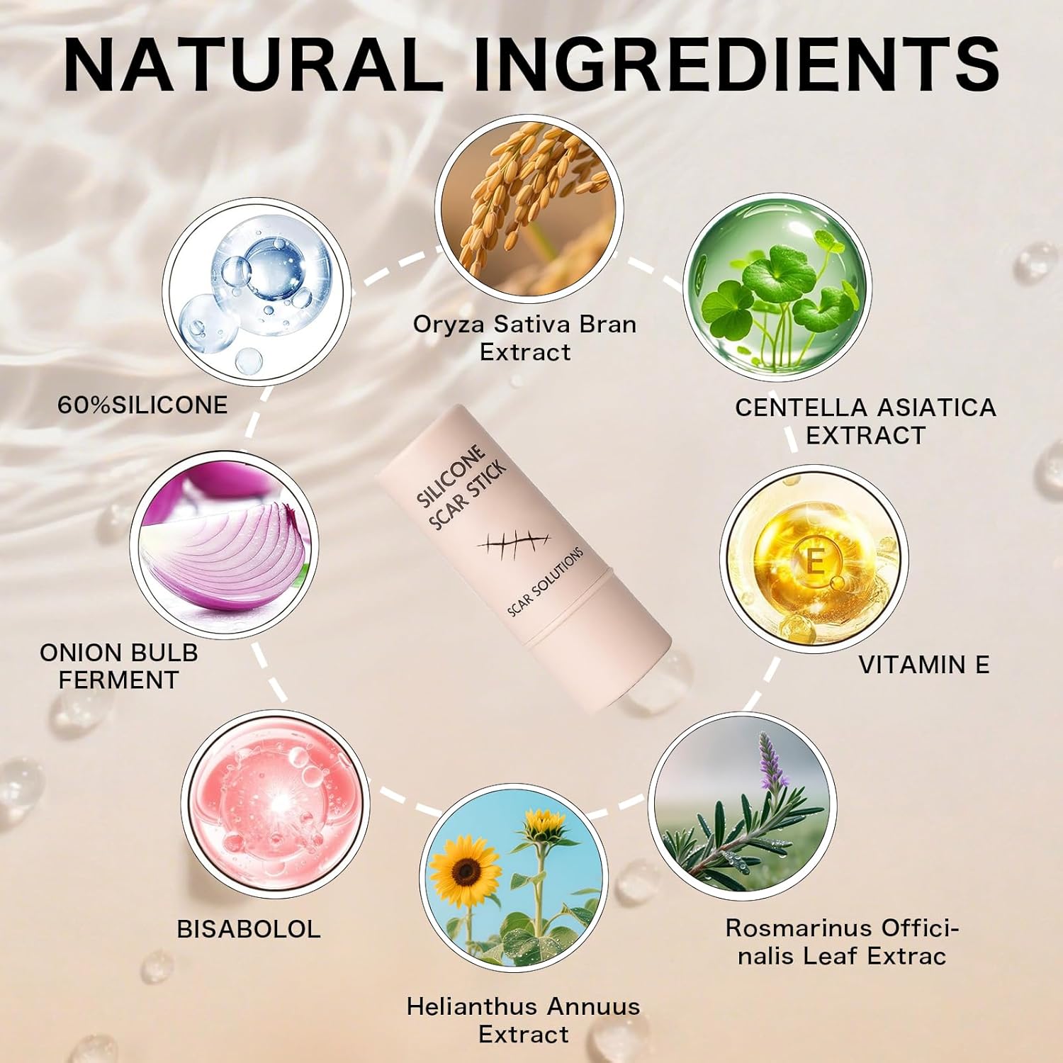 60% Silicone Scar Stick, Skin Scar Solutions for Face and Body, Stick Applicator Manual Massage, with Centella Asiatica Extracts and Vitamin E, Soothing & Gentle for All Skin Scar Types - Image 2