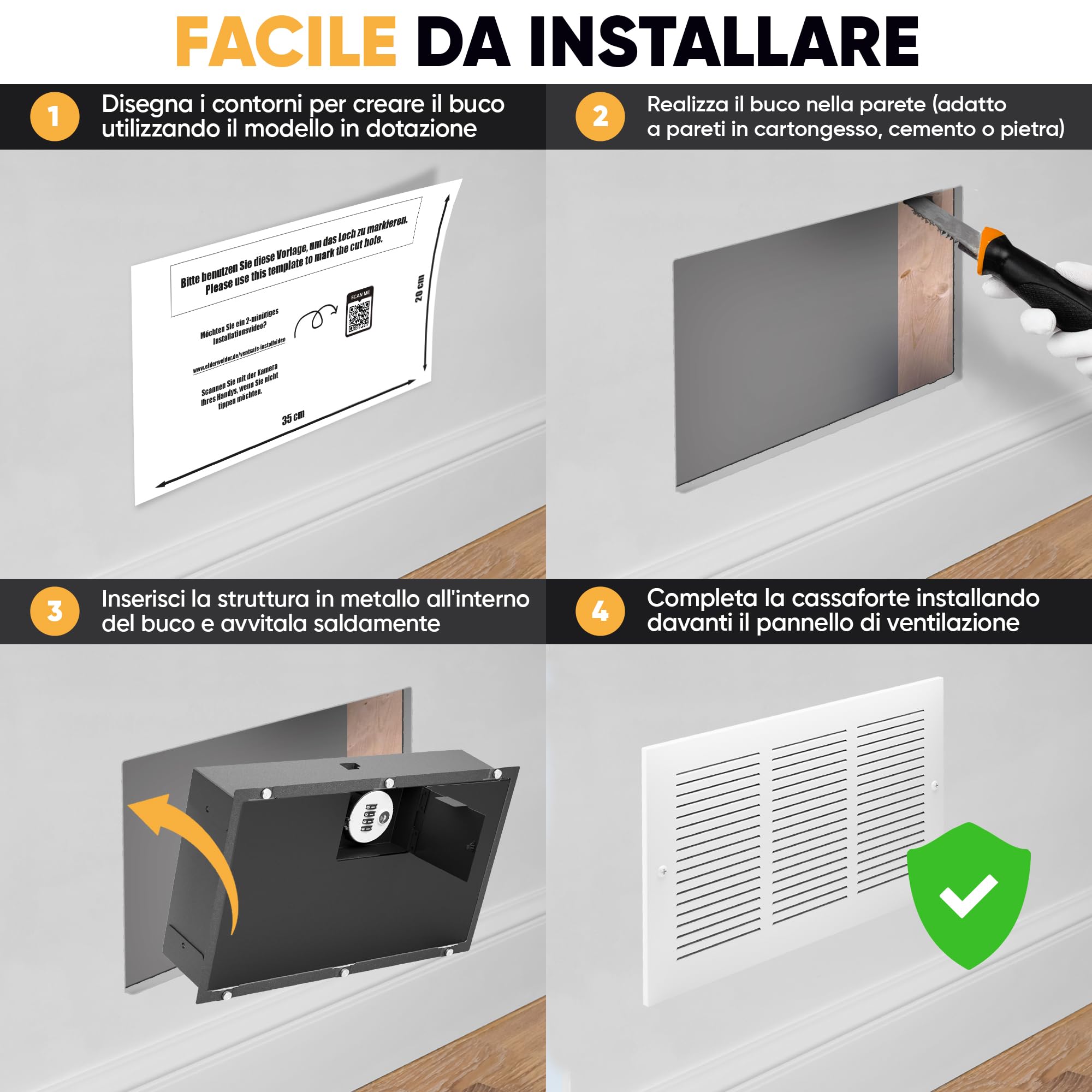 Elder Welder® Cassaforte a Muro Invisibile con Griglia di Ventilazione | Serratura a Combinazione Nascosta | Cassaforte Invisibile a Scomparsa | Nascondiglio Segreto | Casseforti Invisibili
