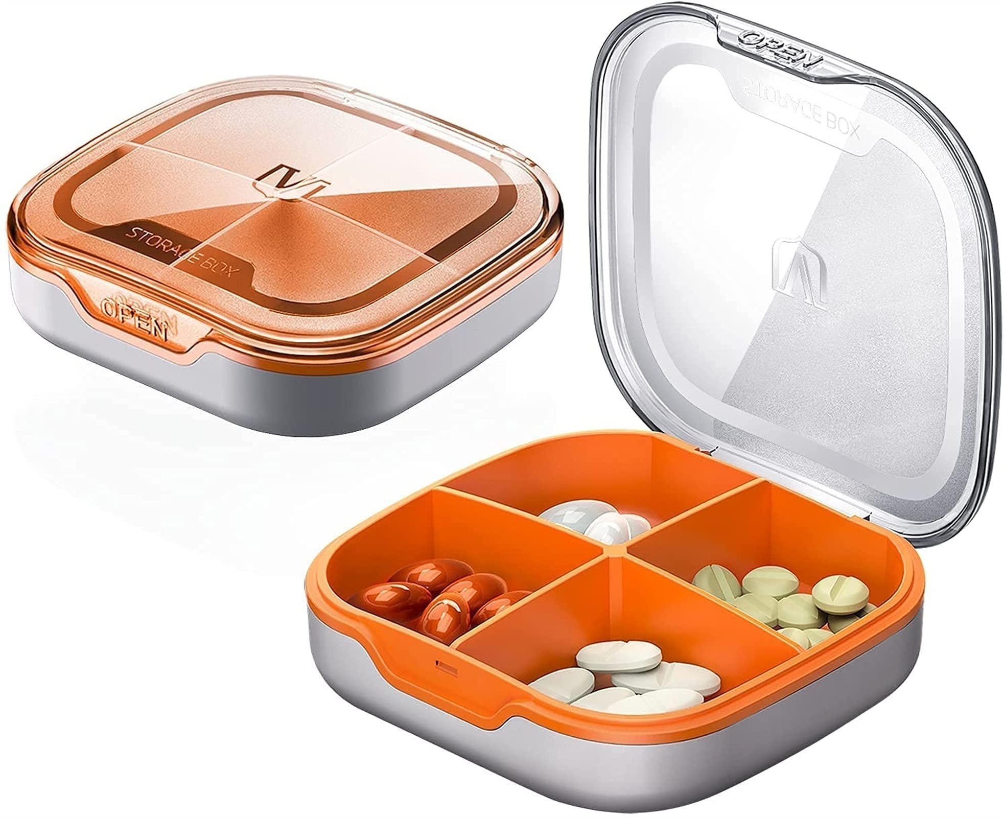 Caja de píldoras divididas portátil RJJ y caja de pastillas con 4 compartimentos naranja