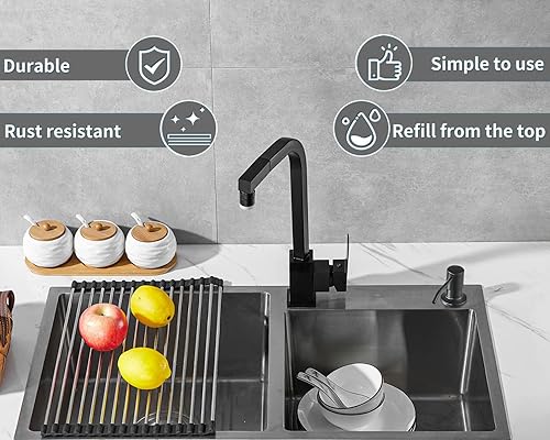 Miniatura 6 de Dispensador de jabón para fregadero de cocina, dispensador de jabón integrado de acero inoxidable, cabezal de bomba de encimera, dispensador de