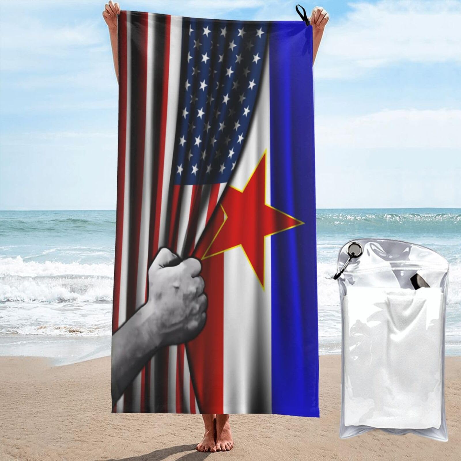 Serviette drapeau USA et Yougoslavie 70x140 cm pour voyage et natation