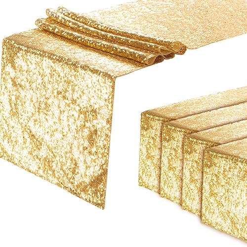 Eternal Beauty 5 caminos de mesa de lentejuelas doradas de 12 x 108 pulgadas para bodas, decoraciones para fiestas de cumpleaños, banquetes,