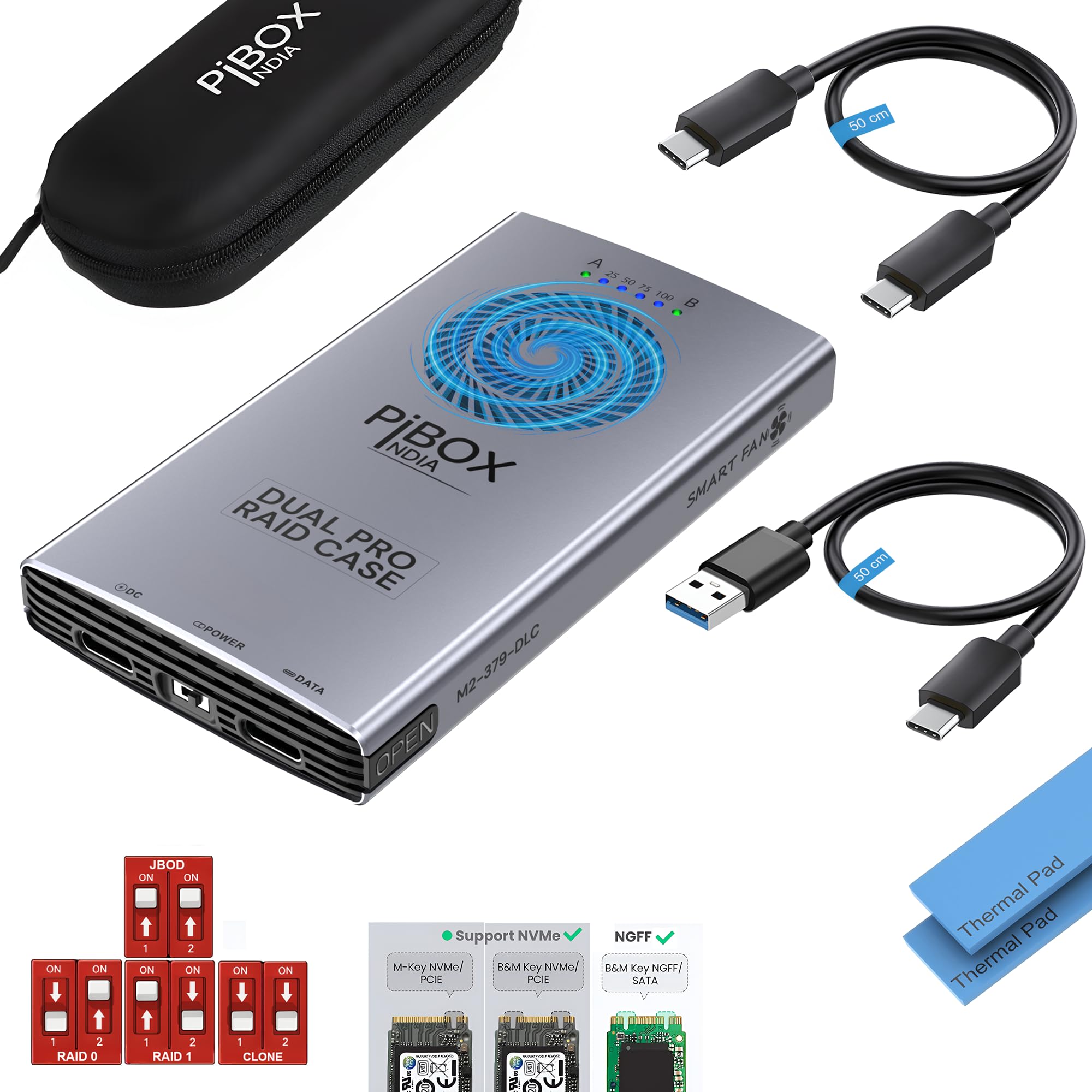 pibox India NVMe M2/M.2 Tool-Free SSD Enclosure Case with USB 3.2, 10Gbps & PCI-E NVMe Reader, USB-C, Supports M & B&M Keys, 2230/2242/2260/2280 SSDs, Realtek RTL9210 Chipset — Amazon image 11