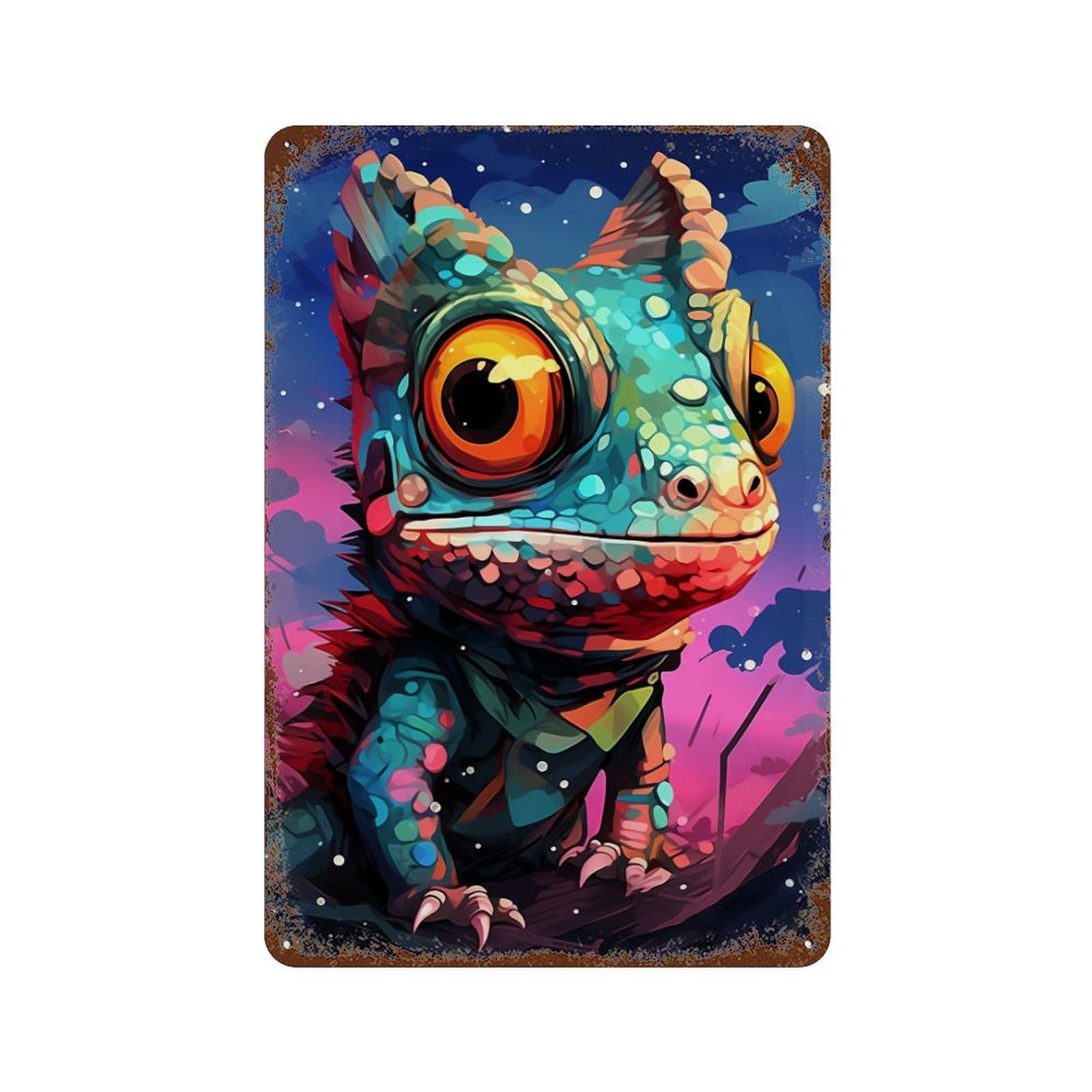 Garage Style Colorful Lizard Art Print Rusty Metal Tin Sign 11.8"x7.9", Decorative Metal Wall Art for Bar And Workshop