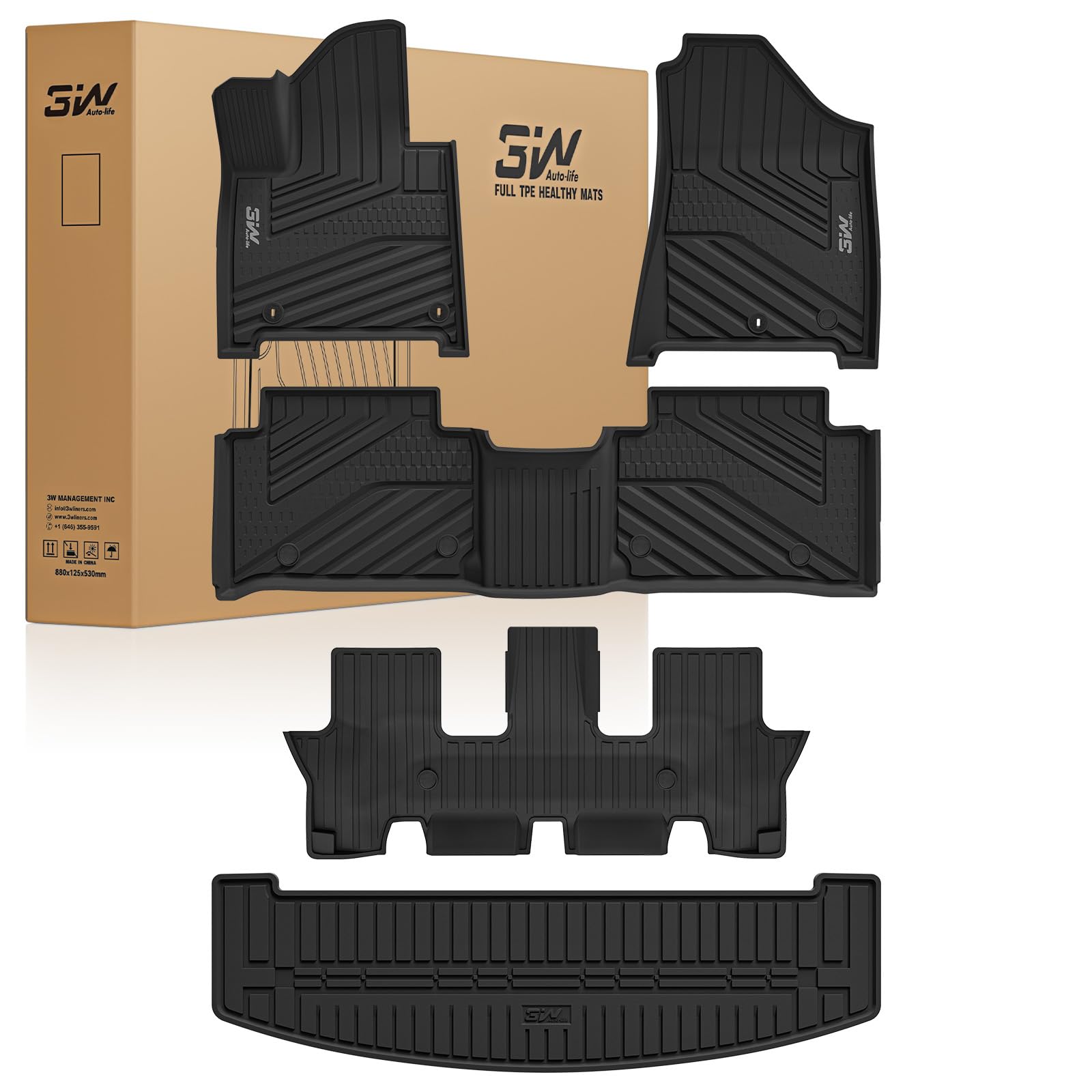 3W Floor Mats Cargo Liner Fit for 2024 2025 2026 Hyundai Santa Fe Not for Hybrid 7 Seats