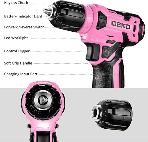 Miniatura 28 de DEKOPRO Juego de taladros: juego de herramientas con taladro inalámbrico azul de 8 V, kit de herramientas para el hogar con taladro, kits