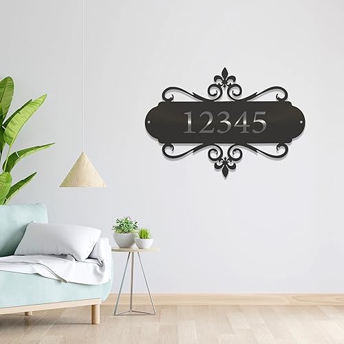Miniatura 3 de Letrero de metal con dirección personalizada, placa de número de casa, elegante letrero de pared de acero cortado con láser para el hogar, entrada,