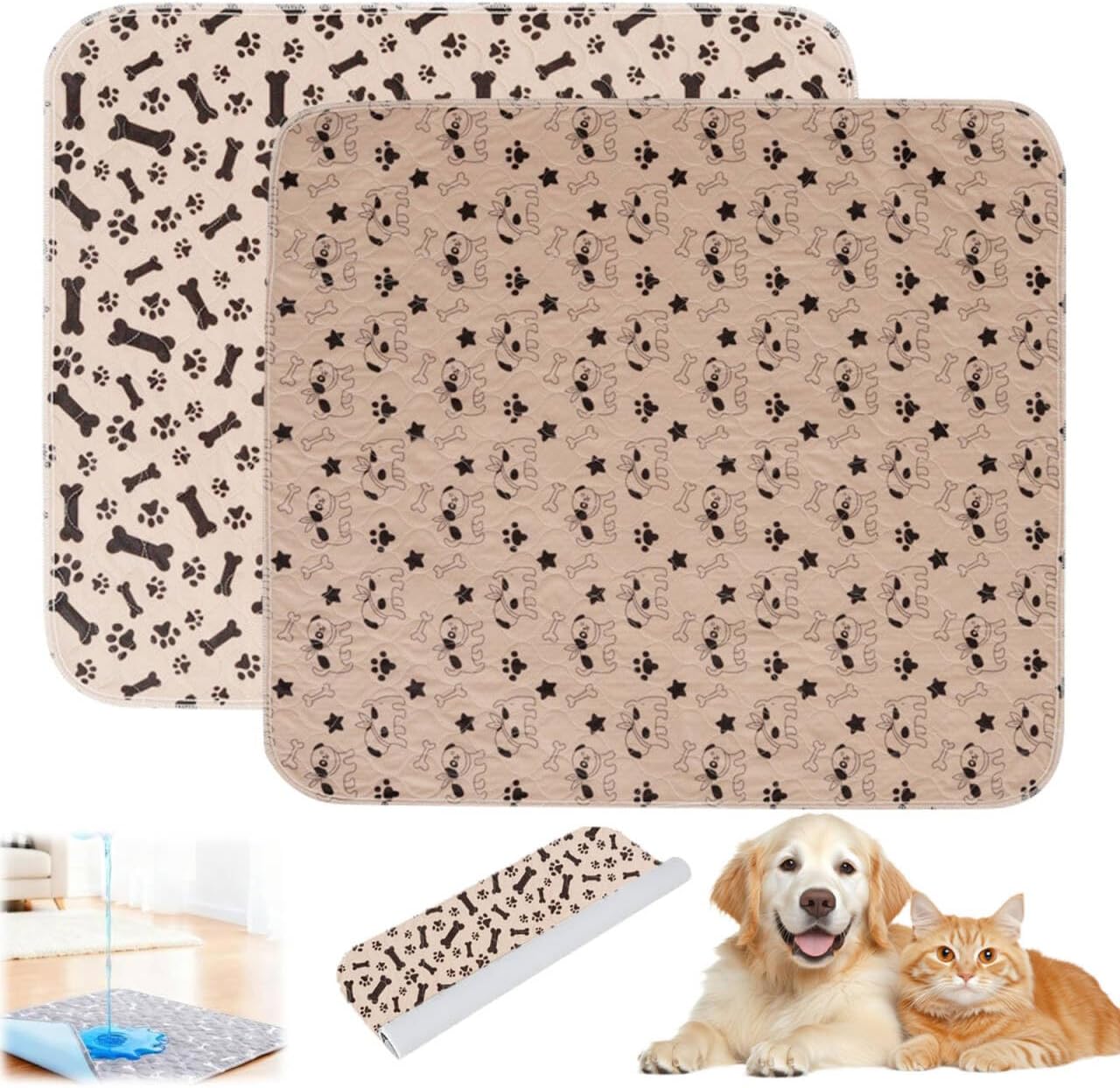 Puppy Pads with Pheromones,Washable Puppy Pee Pads for Dogs,Reusable Puppy Pads Washable for Dogs & Cats, Washable,Durable Leak-Proof & Anti-Slip Pet Training Pads for Home & Trave(Brown-1+Brown-2,M)
