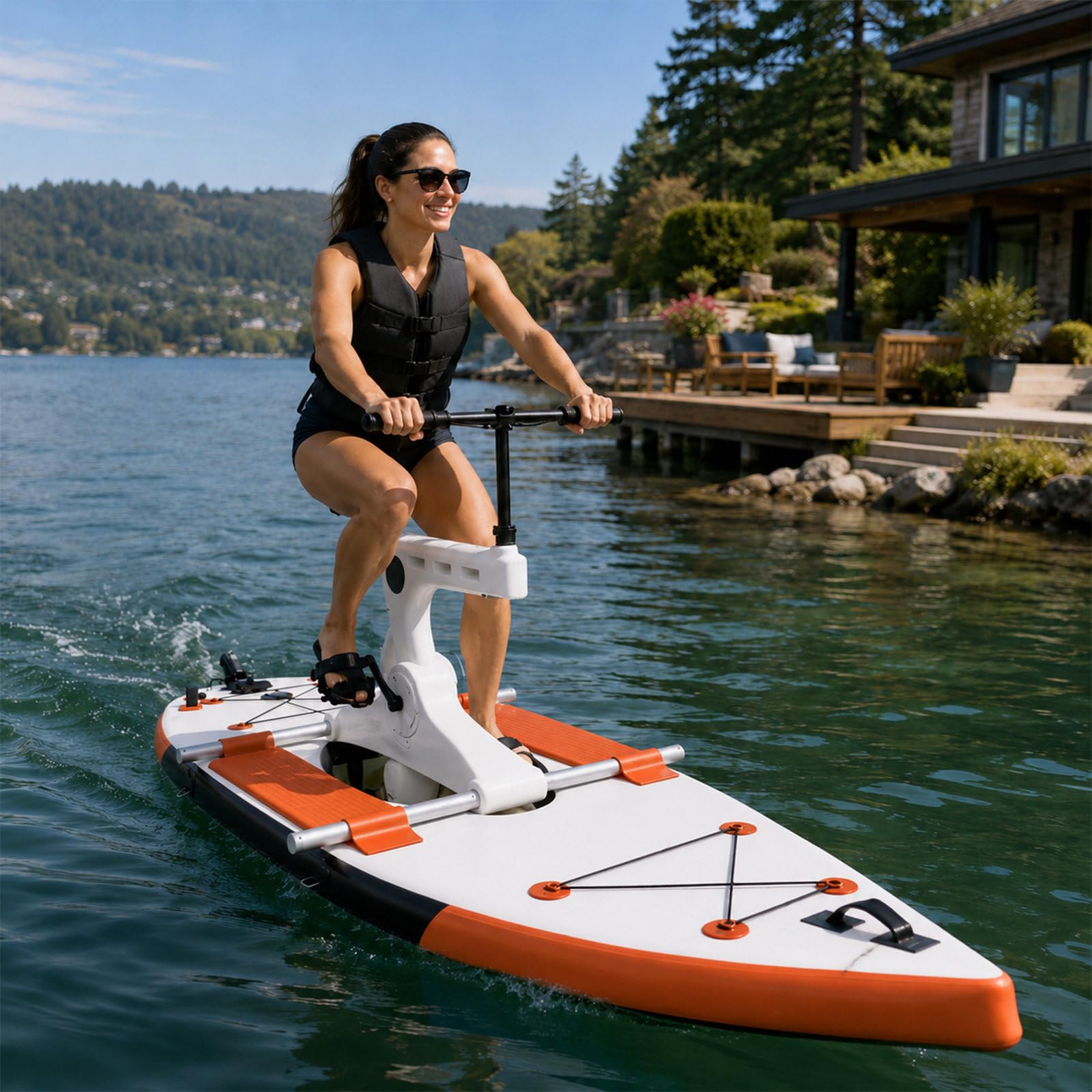 QJJML Portable Inflatable Water Bike for Adults - Pedal Boat With Stable Buoyancy And Portable Modular Design,Reinforced PVC - 7km/h Speed,for Water Parks Lakes and Beach Rentals Orange