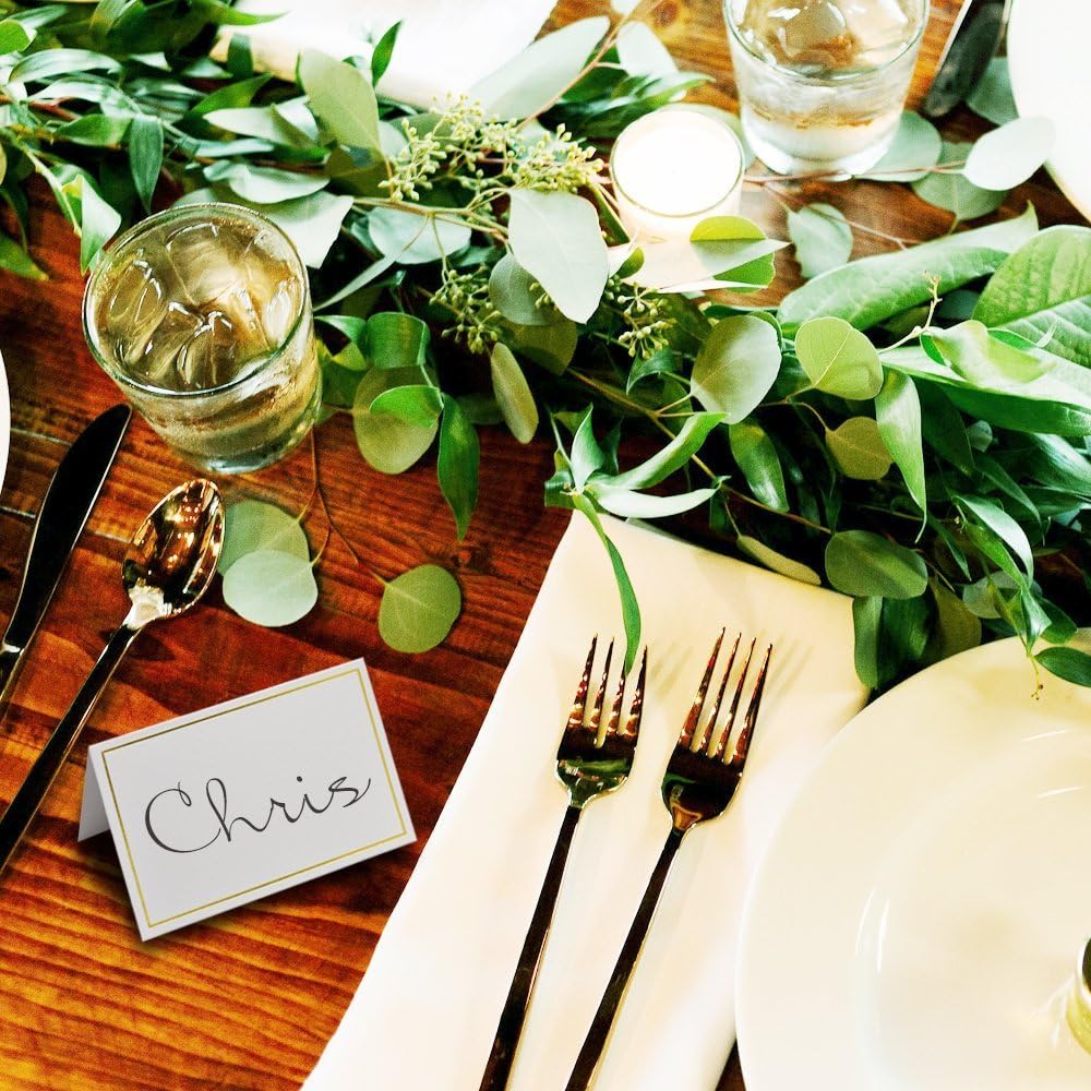 50 Pcs Place Cards with Gold Foil Border - Texture Table Tent Cards Seating Place Cards for Weddings Banquets Dinner Parties 2.5" x 3.75" (Border - Gold)