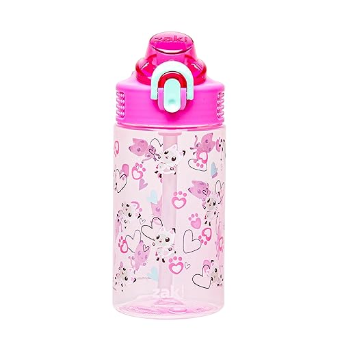Zak Designs DreamWorks Gabby's Dollhouse Sage Water Bottle For School or Travel, 16oz Durable Plastic Water Bottle With Straw, Handle, and Leak-Proof, Pop-Up Spout Cover (Pandy Paws)